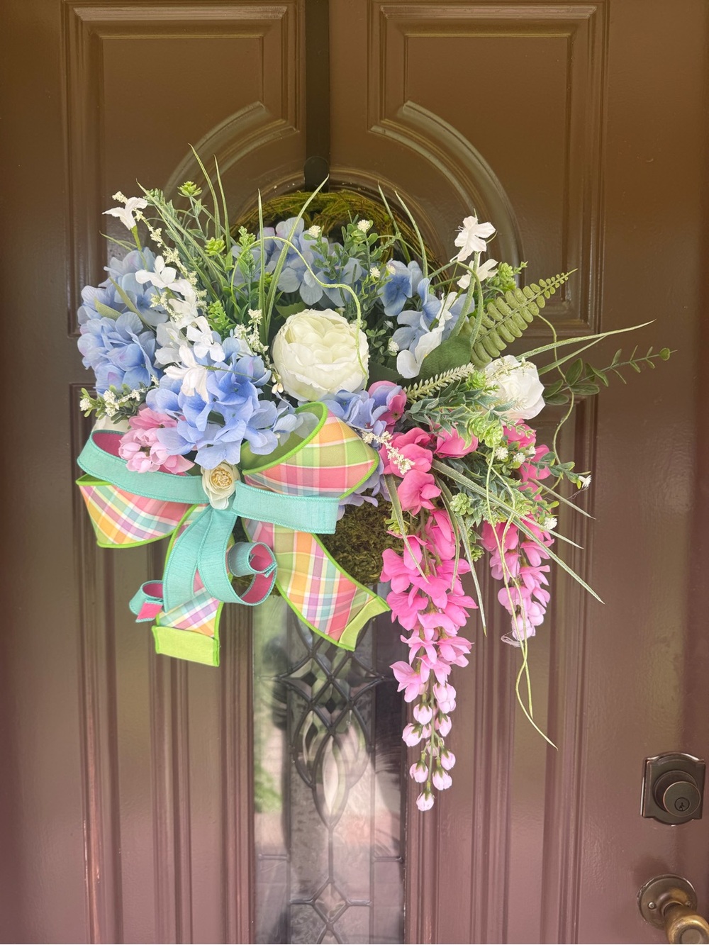 Spring Pastel Floral Door Wreath - Pink, Blue & White